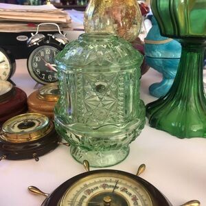 Green glass fairy lamp stars and bars.
